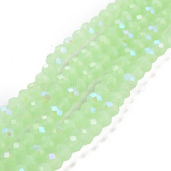 Electroplate Glass Beads Strands, Imitation Jade Beads, Half Plated, Rainbow Plated, Faceted, Rondelle, Light Green, 2x1.5mm, Hole: 0.4mm, about 195pcs/strand, 11 inch(27.5cm)(EGLA-A034-J1mm-L04)