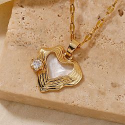 Fashionable Brass Clear Cubic Zirconia Hollow Heart Pendant Dapped Chain Necklaces, Golden, 15.75 inch(40cm)(HP4138-1)