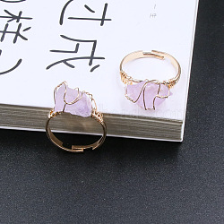 Nuggets Alloy Wire Wrapped Natural Amethyst Cuff Rings, Golden, 10~20mm, Inner Diameter: 20mm(FS-WGA7830-06)