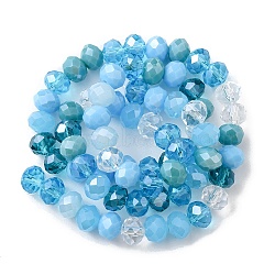 Electroplate Glass Beads Strands, AB Color Plated, Faceted, Rondelle, Light Sky Blue, 7.5~8x6mm, Hole: 1.5mm, about 69~72pcs/strand, 16.54 inch~17.24 inch(42cm~43.8cm)(EGLA-YW0002-E02)