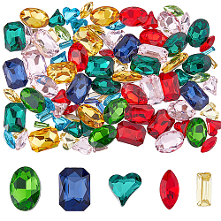 100Pcs 25 Styles Glass Rhinestone Cabochons, Pointed Back & Silver Back Plated, Mixed Shapes, Mixed Color, 7~14x3~10x2~5mm, 4pcs/style(GGLA-FH0001-03)