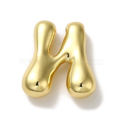 Rack Plating Brass Beads, Cadmium Free & Lead Free, Long-Lasting Plated, Real 18K Gold Plated, Letter N, 21.5x18.5x6.5mm, Hole: 2mm(KK-R158-17N-G)