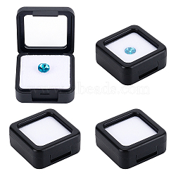 Square Acrylic Loose Diamond Display Boxes, Small Jewelry Storage Case with Sponge, Black, 4x4x1.75cm(CON-WH0107-11B-01)