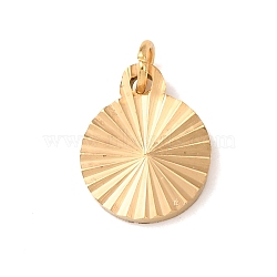 304 Stainless Steel Pendants, with Jump Ring,, Golden, Radiant Flat Round Charm, 9x7x1mm, Hole: 1.3mm(STAS-T026-01D-G)