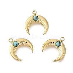 304 Stainless Steel Pave Synthetic Turquoise Charms, Golden, Horn, 14x13x3mm, Hole: 1.4mm(STAS-U027-09G-01)