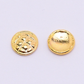 Alloy Cabochons, Nail Art Studs, Nail Art Decoration Accessories for Women, Flat Round with Grid, Golden, 5.5x1mm, 100pcs/bag