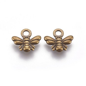 Tibetan Style Alloy Charms, Cadmium Free & Nickel Free & Lead Free, Bee, Antique Bronze, 10x11x2mm, Hole: 2mm