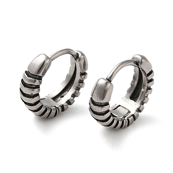 316 Surgical Stainless Steel Grooved Hoop Earrings, Antique Silver, 13.5x5mm