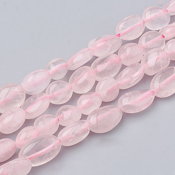 Natural Rose Quartz Beads Strands, Oval, 5~15x4~10x2~6mm, Hole: 1mm, about 40~60pcs/strand, 15.7 inch