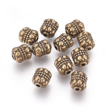 Tibetan Style Beads, Antique Bronze Color, Zinc Alloy Beads, Lead Free & Cadmium Free, Barrel, 6.5mm in diameter, 8mm long, hole: 1mm