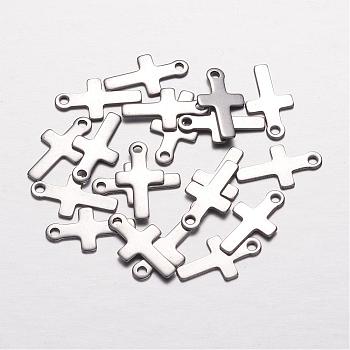 201 Stainless Steel Tiny Cross Charms, Latin Cross, Stainless Steel Color, 14.5x8x0.5mm, Hole: 1.5mm