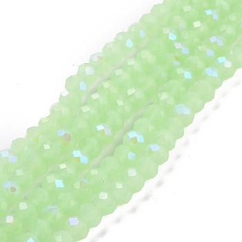 Electroplate Glass Beads Strands, Imitation Jade Beads, Half Plated, Rainbow Plated, Faceted, Rondelle, Light Green, 2x1.5mm, Hole: 0.4mm, about 150~155pcs/strand, 32~33cm
