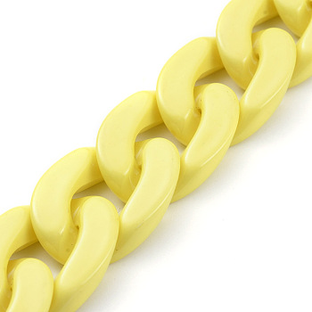 Handmade Opaque Acrylic Curb Chains, Twisted Chain, Oval, for Jewelry Making, Yellow, Link: 30x21x6mm, 39.37 inch(1m)/strand