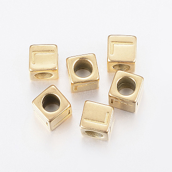 304 Stainless Steel Large Hole Letter European Beads, Horizontal Hole, Cube with Letter.L, Golden, 8x8x8mm, Hole: 5mm