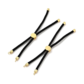 Half Finished Twisted Milan Rope Slider Bracelets, with Rack Plating Brass Cord Ends & Open Loop, Cadmium Free & Lead Free, for Connector Charm Bracelet Making, Golden, Black, 222~230x3mm