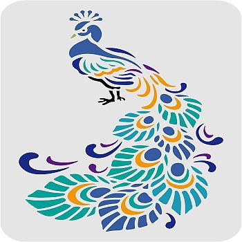 Large Plastic Reusable Drawing Painting Stencils Templates, for Painting on Scrapbook Fabric Tiles Floor Furniture Wood, Rectangle, Peacock Pattern, 297x210mm