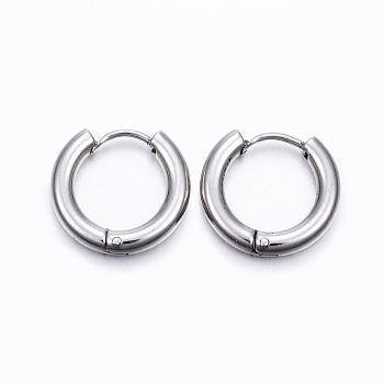 304 Stainless Steel Huggie Hoop Earrings, Hypoallergenic Earrings, with 316 Surgical Stainless Steel Pin, Stainless Steel Color, 9 Gauge, 15x16.5x3mm, Pin: 1mm