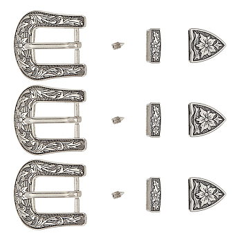 Olycraft 3Sets Belt Alloy Buckle Sets, include Roller Buckle, Rectangle Silder Charm, Triangle Zipper Stopper, Antique Silver, 5~46x5~42x2.7~32mm