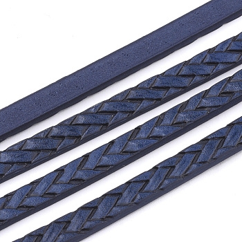 Braided Flat Single Face Imitation Leather Cords, Marine Blue, 5x2mm, about 1.31 yards( 1.2m)/strand