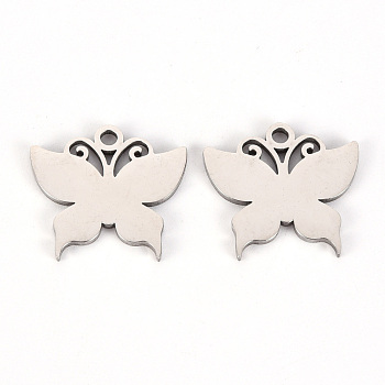 201 Stainless Steel Pendants, Laser Cut, Butterfly, Stainless Steel Color, 18x20x1mm, Hole: 2mm
