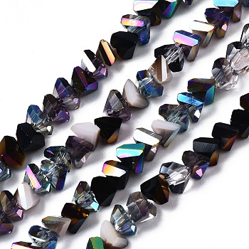 Electroplate Glass Beads Strands, Triangle, Misty Rose, 3.5x6x4.5mm, Hole: 1mm, about 100pcs/strand, 13.39''(34cm)
