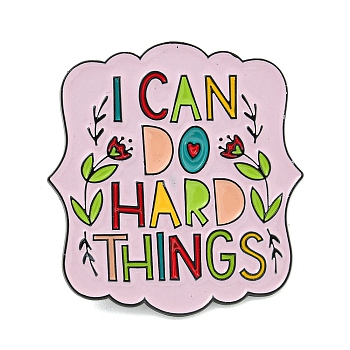 Black Alloy Brooches, I Can Do Hard things Enamel Pins for Clothes Backpack, Flower, 40x37x1.5mm