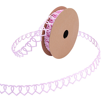 Polyester Heart Ribbon, for Valentine's Day or Other Holiday Cake Wrapping, Pearl Pink, 22mm, 10 yards/roll