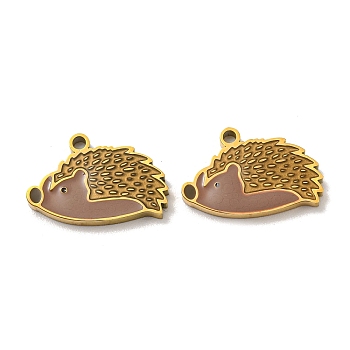 316 Surgical Stainless Steel Pendants, with Enamel, Hedgehog Charm, Golden, 10.5x16x2mm, Hole: 1.4mm