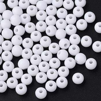 Opaque Acrylic Beads, Round, White, 6x5mm, Hole: 1.8mm, about 4400pcs/500g