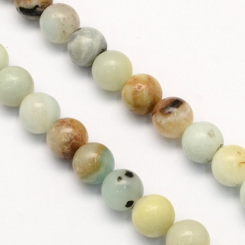 Natural Flower Amazonite Round Beads Strands, 8.5mm, Hole: 1.2mm, about 47pcs/strand, 15.5 inch