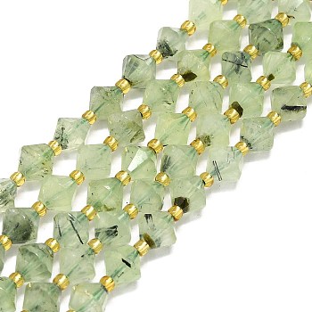 Natural Prehnite Beads Strands, Faceted, Rhombus, 8~8.5x8~8.5mm, Hole: 1mm, about 37pcs/strand, 15.35''(39cm)