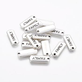 Tibetan Style Alloy Rectangle with Word Family Pendants, Cadmium Free & Lead Free, Antique Silver, 8x21x2mm, Hole: 2mm