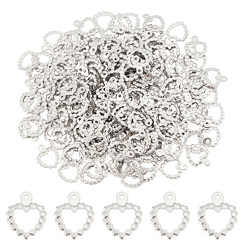 DICOSMETIC 200Pcs 304 Stainless Steel Open Charms, Heart Ring, Stainless Steel Color, 12.5x10x0.8mm, Hole: 1.1mm, 200pcs