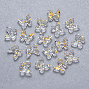 Two Tone Transparent Spray Painted Glass Charms, with Glitter Powder, Butterfly, Clear, 9.5x11x3mm, Hole: 0.8mm