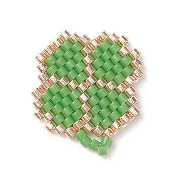 Handmade MIYUKI Seed Beads, Loom Pattern, Clover, Green, 19x17x2mm