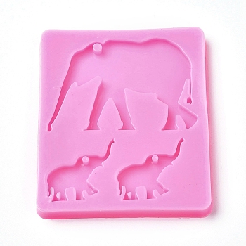 Pendant Silicone Molds, Resin Casting Molds, For UV Resin, Epoxy Resin Jewelry Making, Elephant, Pink, 101x84x6mm, Inner Diameter: 53x75mm and 25x24mm