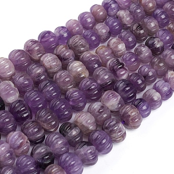 Natural Chevron Amethyst Graduated Beads Strands, Pumpkin, 7.5~13.5x5.5~10mm, Hole: 0.8~1.2mm, about 62pcs/strand, 17.72 inch(45cm)