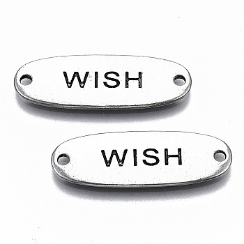 Tibetan Style Alloy Links Connectors, Lead Free & Cadmium Free, Inspirational Message Charms, Oval with Word Wish, Antique Silver, 11.5x34x2mm, Hole: 1.8mm, about 304pcs/990g