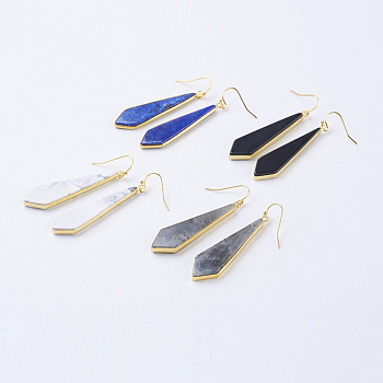 Natural/Synthetic Gemstone Dangle Earrings, with Brass Findings, Golden, Kite, 57~60mm, Pin: 0.7mm