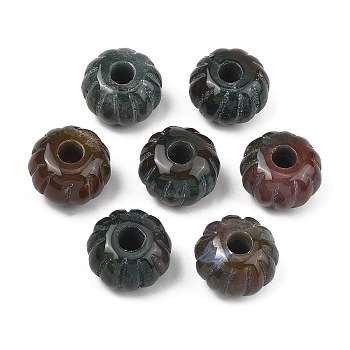 Natural Indian Agate Carved Beads, Large Hole Pumpkin Beads, 25x17~18mm, Hole: 7mm