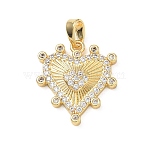 Valentine's Day Brass Micro Pave Clear Cubic Zirconia Pendants, Heart with Sunburst Texture Charms, Real 18K Gold Plated, 18x16.5x3mm, Hole: 5x2.5mm(KK-F939-01B-G)