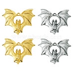 4Pcs 2 Colors Tibetan Style Alloy Pendants, Bat Charms, Cadmium Free & Lead Free, Antique Silver & Golden, 42x49.5x9mm, Hole: 2x2.5mm, 2pcs/color(FIND-TADJ0001-18)