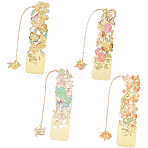 4Pcs 4 Styles Brass & Iron Enamel Bookmarks with Chain, for Readers Book Lovers, Flower, 223~230mm, 1pc/style(AJEW-SP0002-23C)