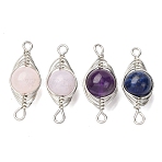 Copper Wire Wrapped Natural Gemstone Connector Charms, 304 Stainless Steel Eye Horse Eye Links, 24~25x10~11x8~8.5mm, Hole: 1.5~2mm(PALLOY-JF02915)