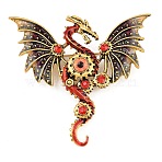 Dragon with Evil Eye Alloy Rhinestone with Plastic Lapel Pins for Backpack Clothes, Antique Golden, FireBrick, 56x61mm(JEWB-G043-02A)