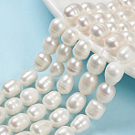 Natural Cultured Freshwater Pearl Beads Strands, Rice, Linen, 9~12x8.5~9mm, Hole: 0.5mm, about 15~19pcs/strand, 7.08''(17.98cm)(X-PEAR-N012-08N)