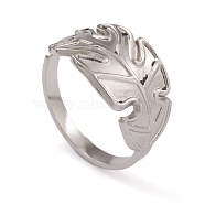 304 Stainless Steel Monstera Leaf Open Cuff Rings for Women, Stainless Steel Color, Inner Diameter: 16.8mm(RJEW-G285-68P)