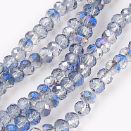 Electroplate Glass Beads Strands, Opalite, Half Rainbow Plated, Faceted, Rondelle, Aqua, 6x4~5mm, Hole: 0.8~1mm, about 88~92pcs/strand, 15.5 inch~16 inch(39~45cm)(X-GLAA-K027-HR-B04)