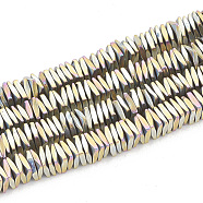 Electroplate Non-magnetic Synthetic Hematite Beads Strands, Faceted, Square Heishi Beads, Rainbow Plated, 4x4x1mm, Hole: 1mm, about 385pcs/strand, 15.9 inch(G-T061-129E)