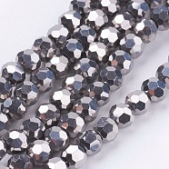 Electroplate Glass Bead Strands, Faceted(32 Facets), Round, Silver Plated, 4mm, Hole: 0.5mm, about 100pcs/strand, 14.2 inch(X-EGLA-R042-4mm-06)
